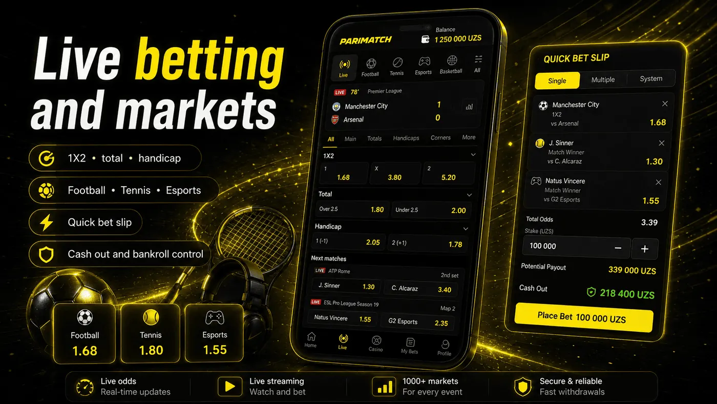 Live betting, markets and quick bet slip Parimatch