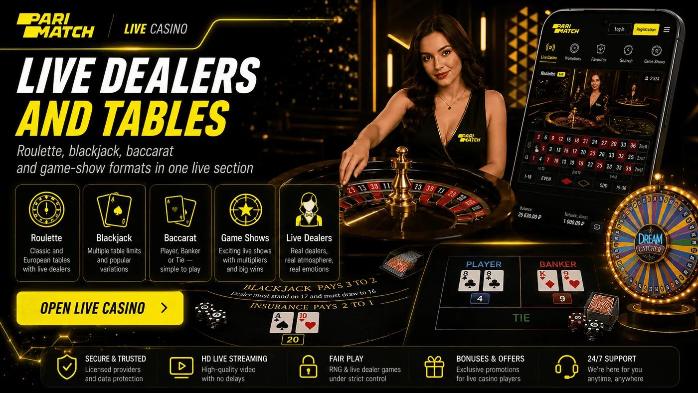 Live dealers and tables Parimatch Uzbekistan