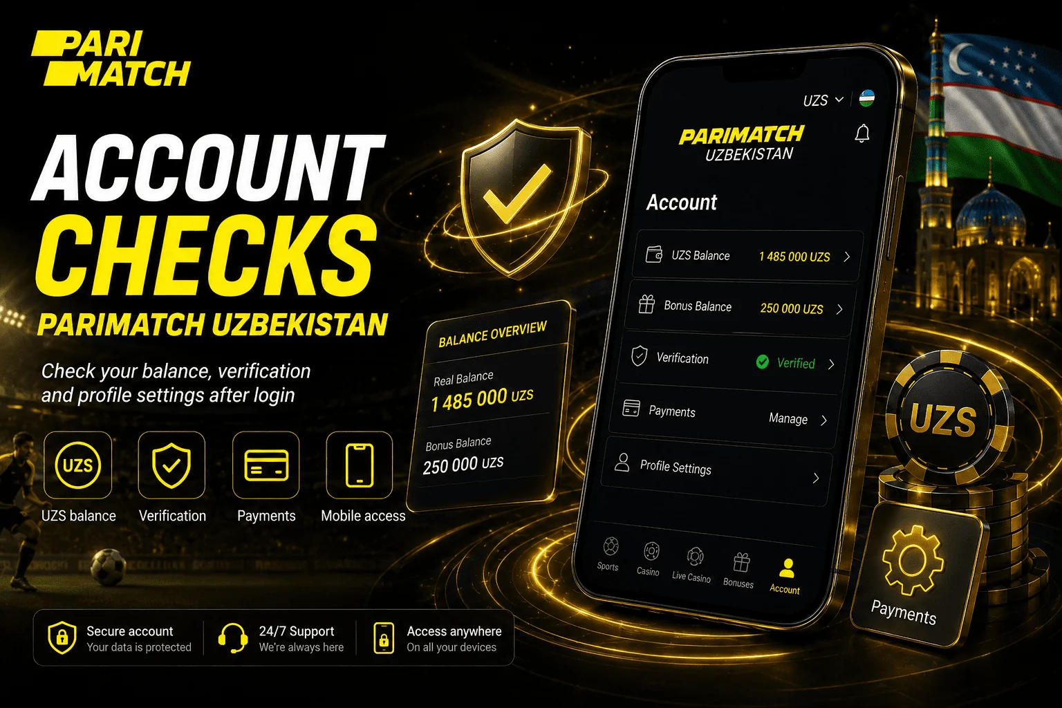 Account checks Parimatch Uzbekistan