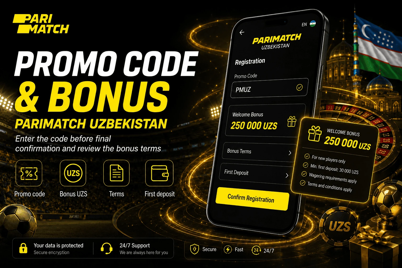Parimatch Uzbekistan promo code and bonus