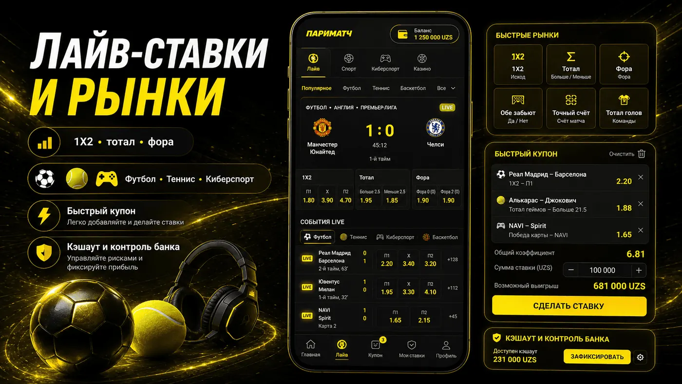 Лайв-ставки, рынки, быстрый купон и кэшаут Parimatch