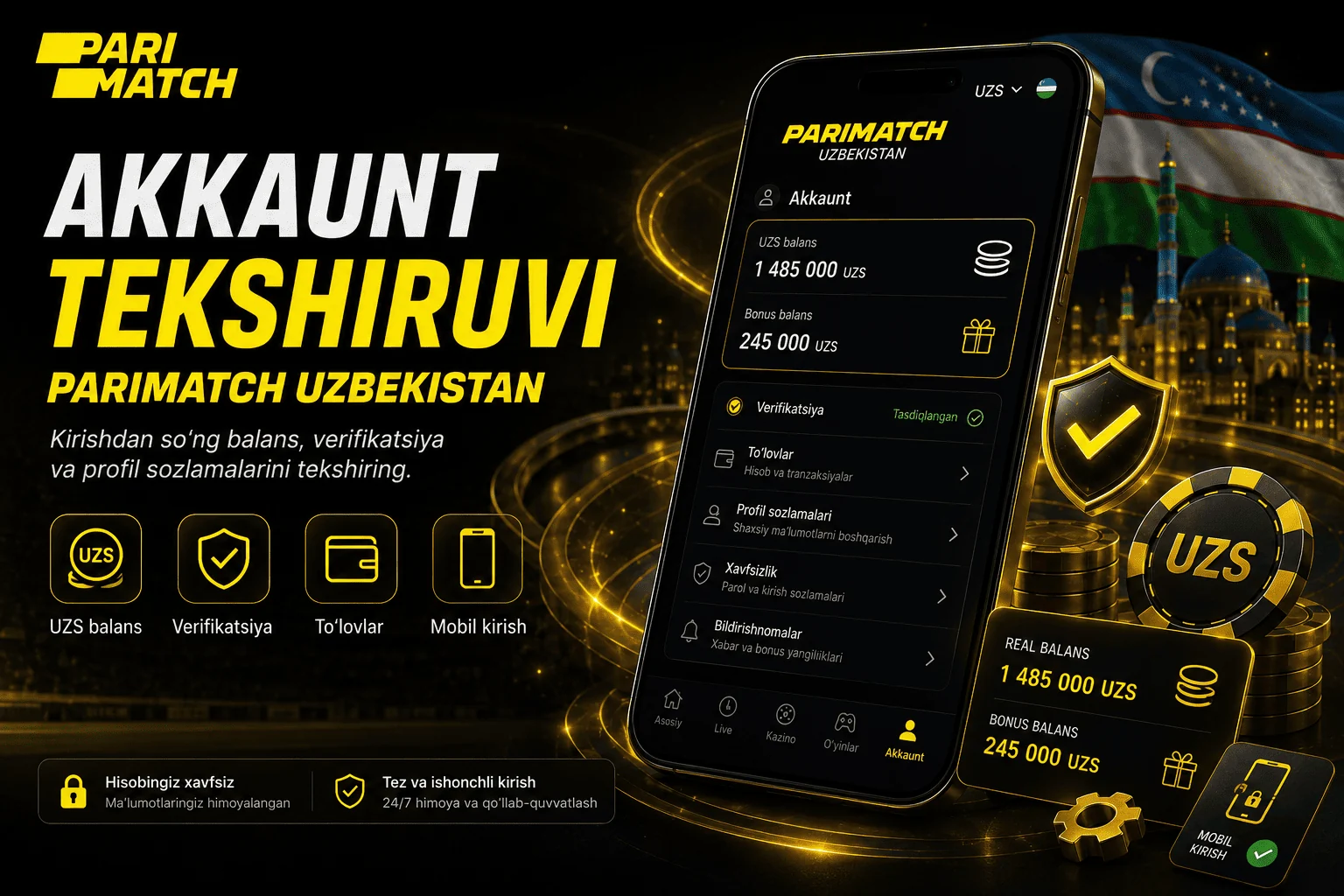 Akkaunt tekshiruvi Parimatch Uzbekistan
