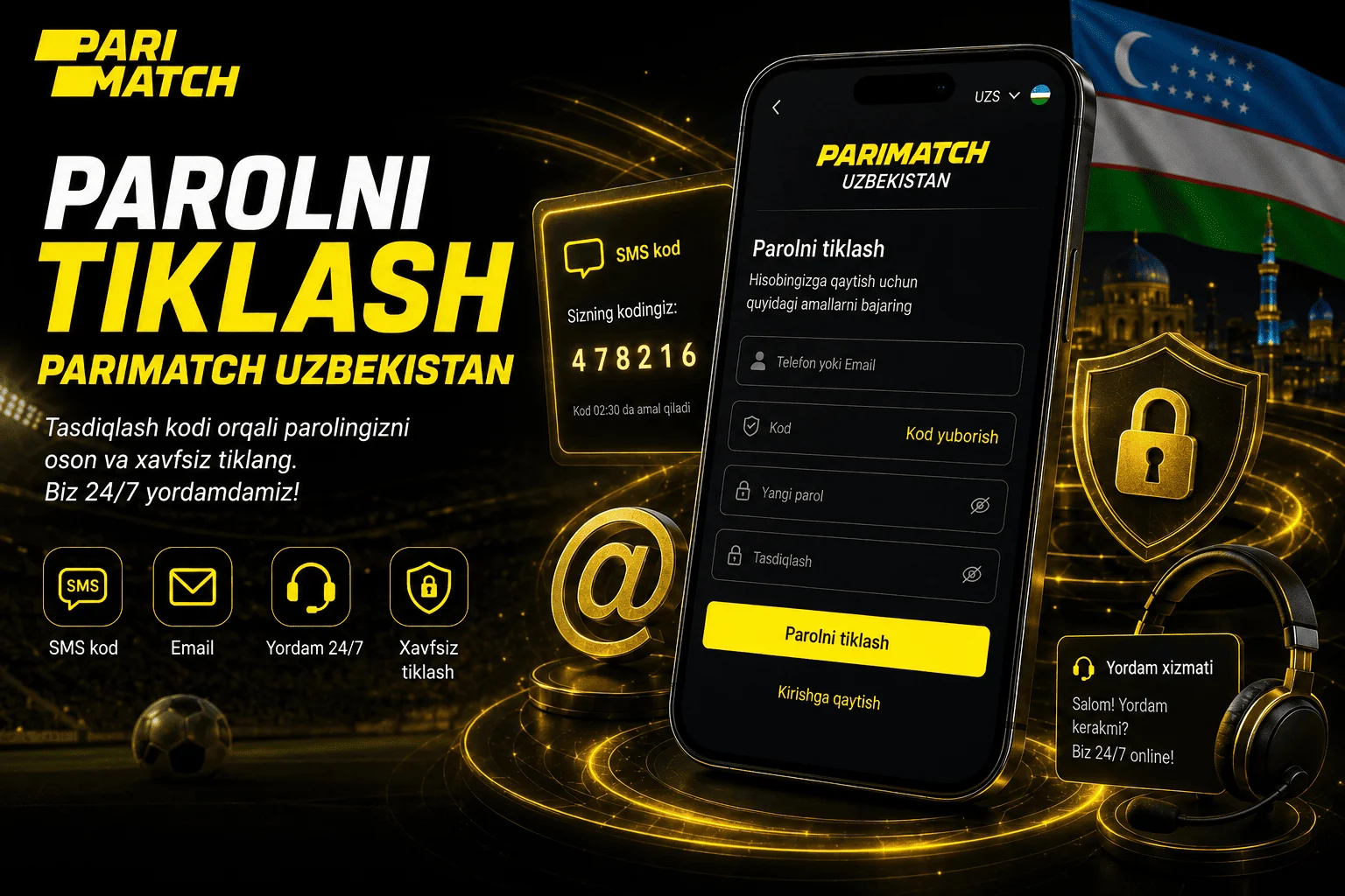 Parolni tiklash Parimatch Uzbekistan